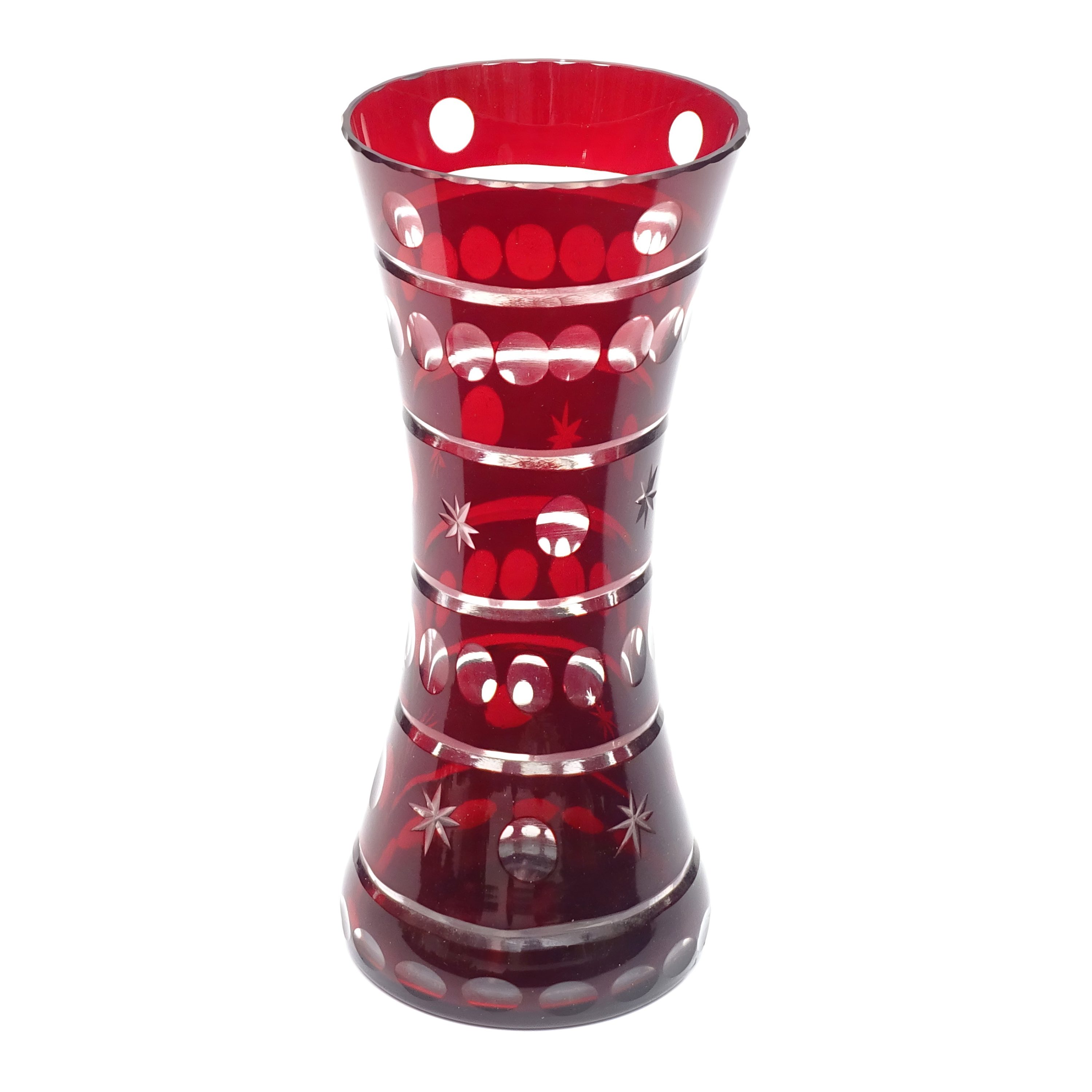 Kristallvase, Glasschneiderbehälter, Bohemia Rote Sanduhrvase, Vintage Wohnkultur, Elegantes Herzstück Zur Präsentation